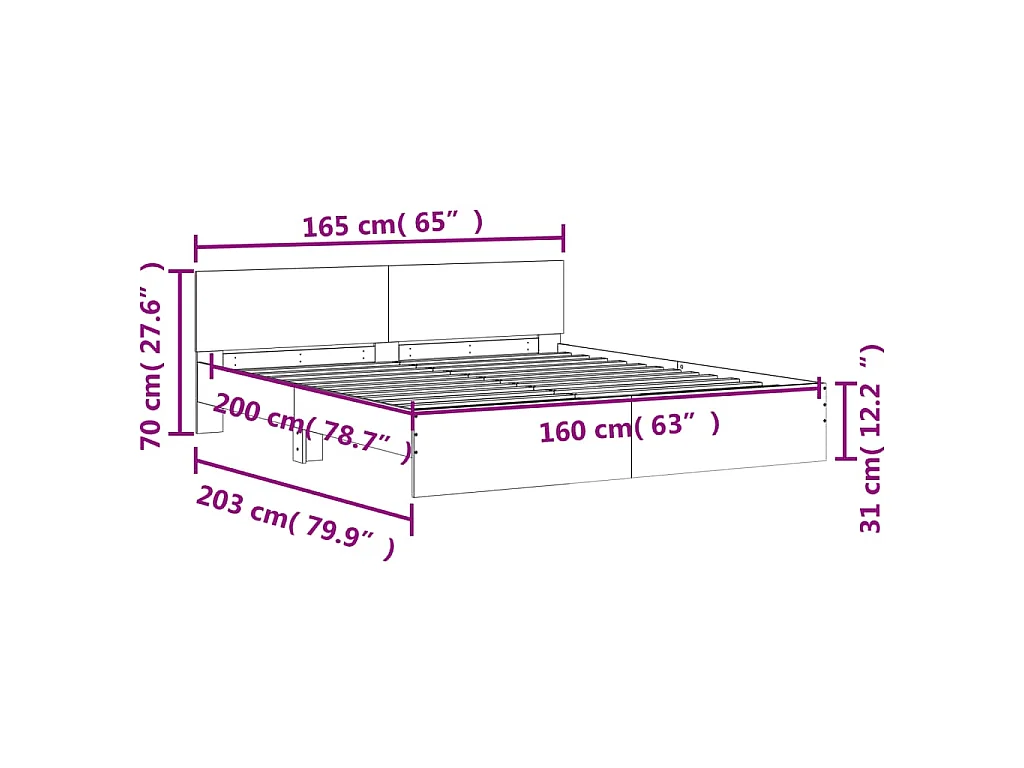 Cadre de lit sans matelas gris béton 160x200 cm