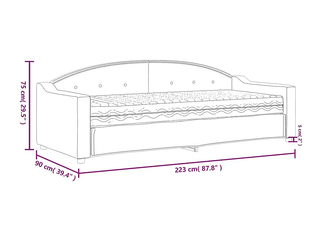 Lit de jour avec matelas gris clair 80x200 cm tissu