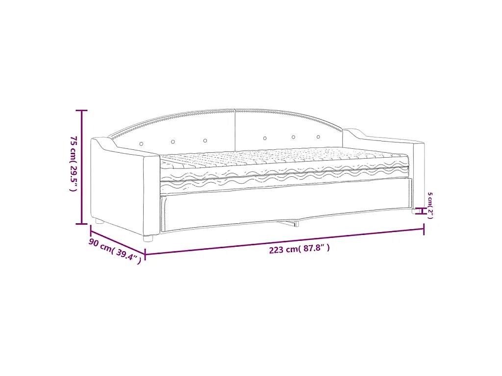 Lit de jour avec matelas gris clair 80x200 cm tissu
