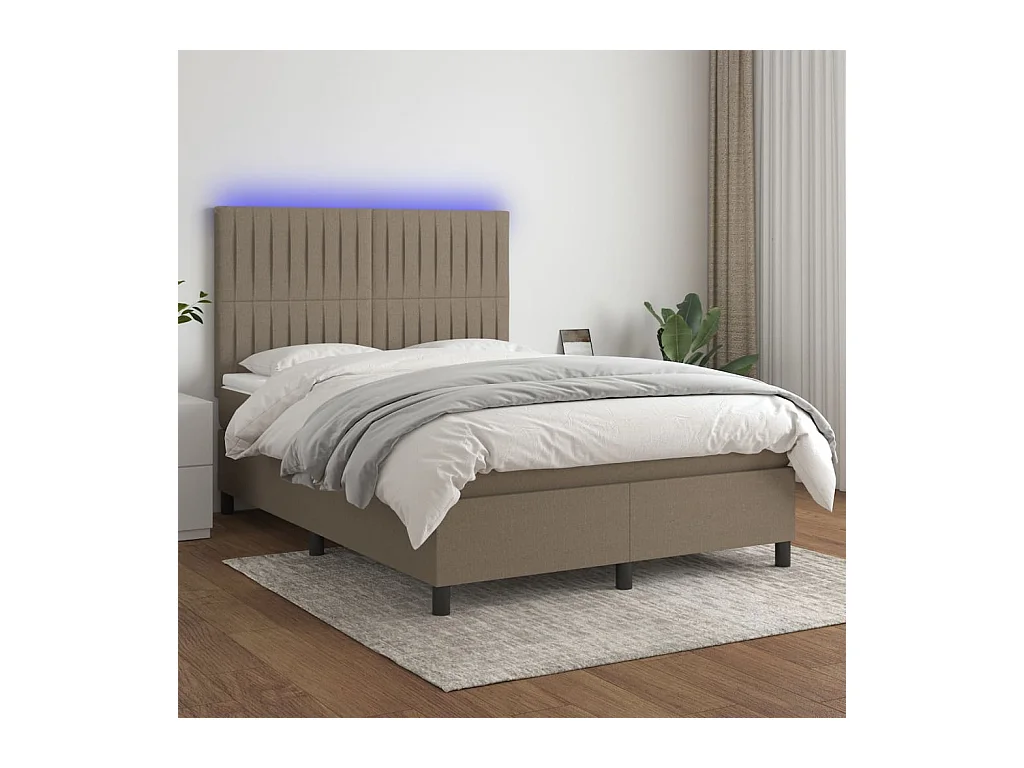 Sommier à lattes de lit et matelas et LED Taupe 140x200cm Tissu
