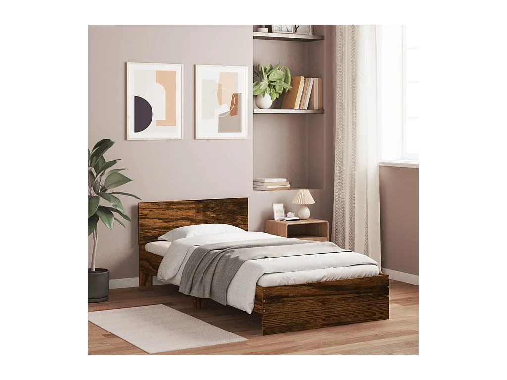 Cadre de lit sans matelas avec tête de lit chêne fumé 100x200cm