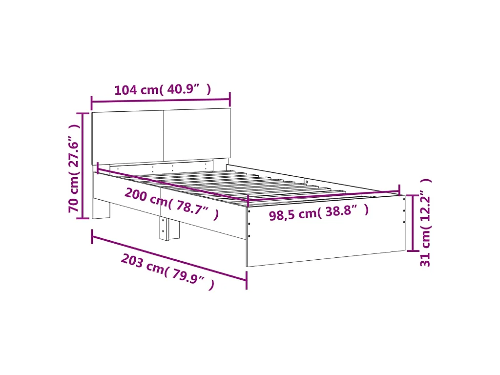 Bettgestell mit Kopfteil Räuchereiche 100x200 cm Holzwerkstoff