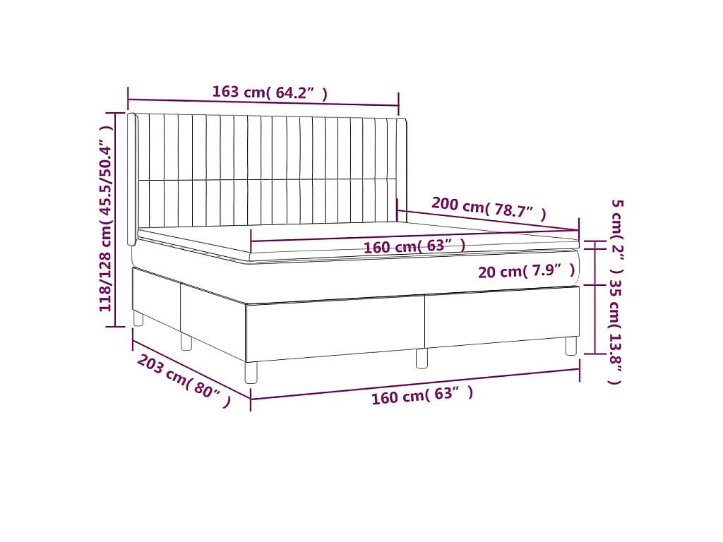 Sommier à lattes de lit matelas et LED Marron foncé 160x200 cm