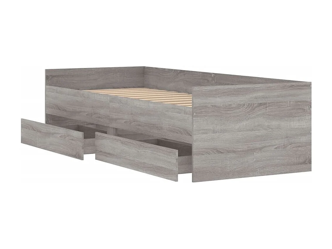 Estrutura cama solteiro pequena c/ gavetas cinzento sonoma