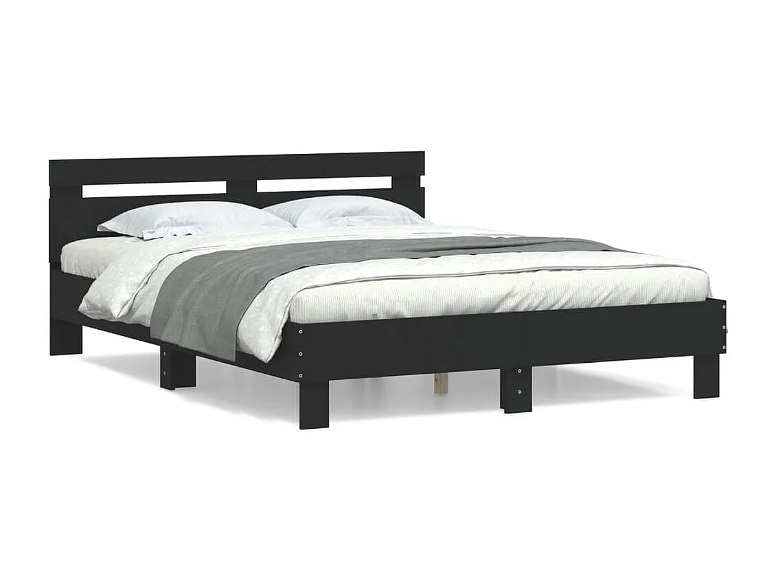 Bedframe met hoofdbord bewerkt hout zwart 140x190 cm