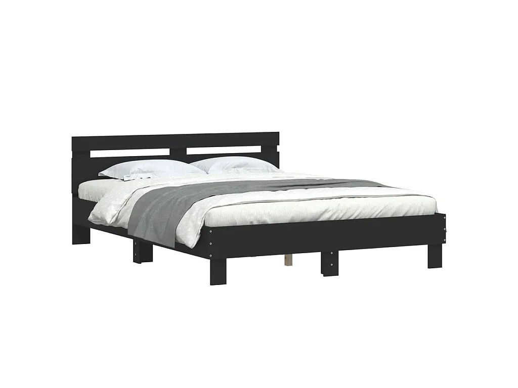Giroletto con Testiera Neri 140x190 cm in Legno Multistrato