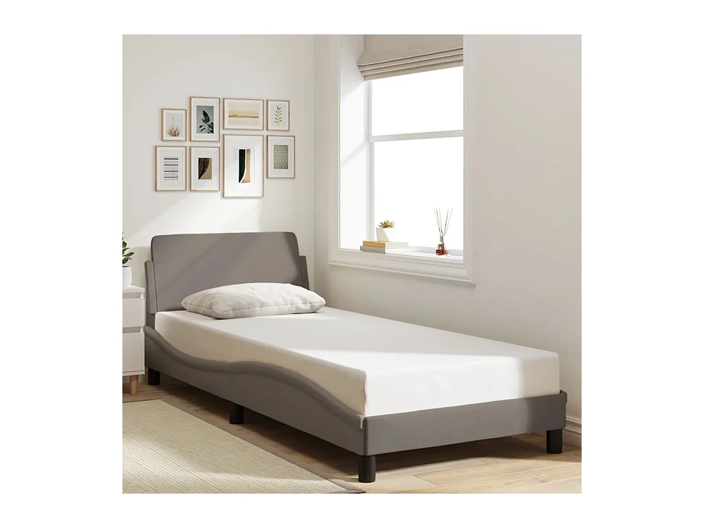 Cadre de lit avec tête de lit sans matelas taupe 90x190cm tissu