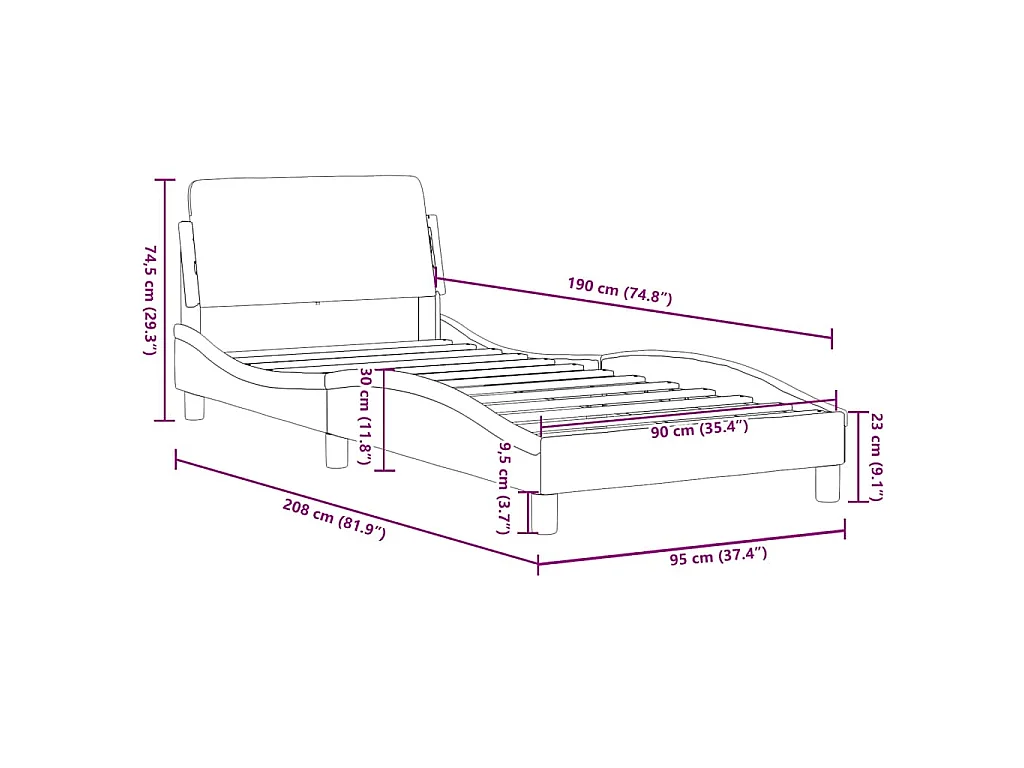 Cadre de lit avec tête de lit Dover taupe 90x190cm tissu