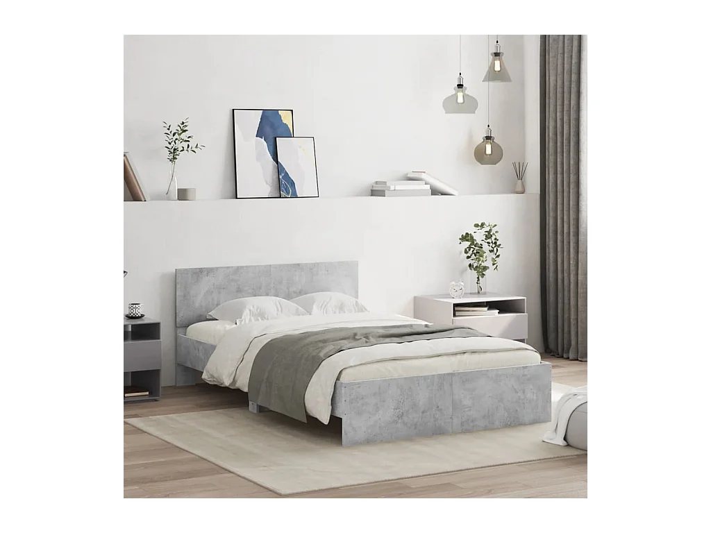 Cadre de lit sans matelas gris béton 135x190 cm