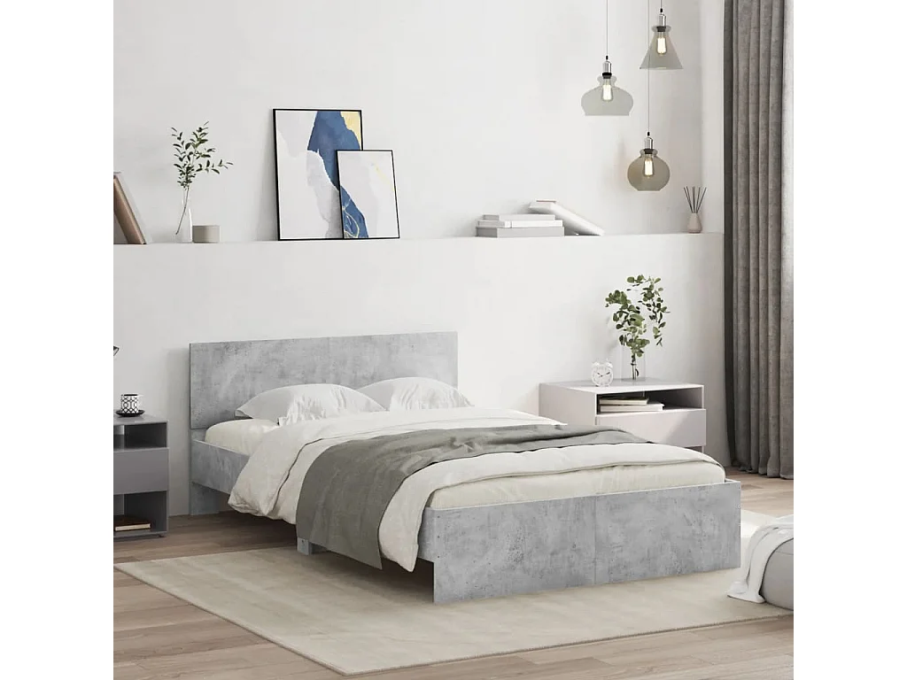 Bedframe met hoofdeinde betongrijs 135x190 cm