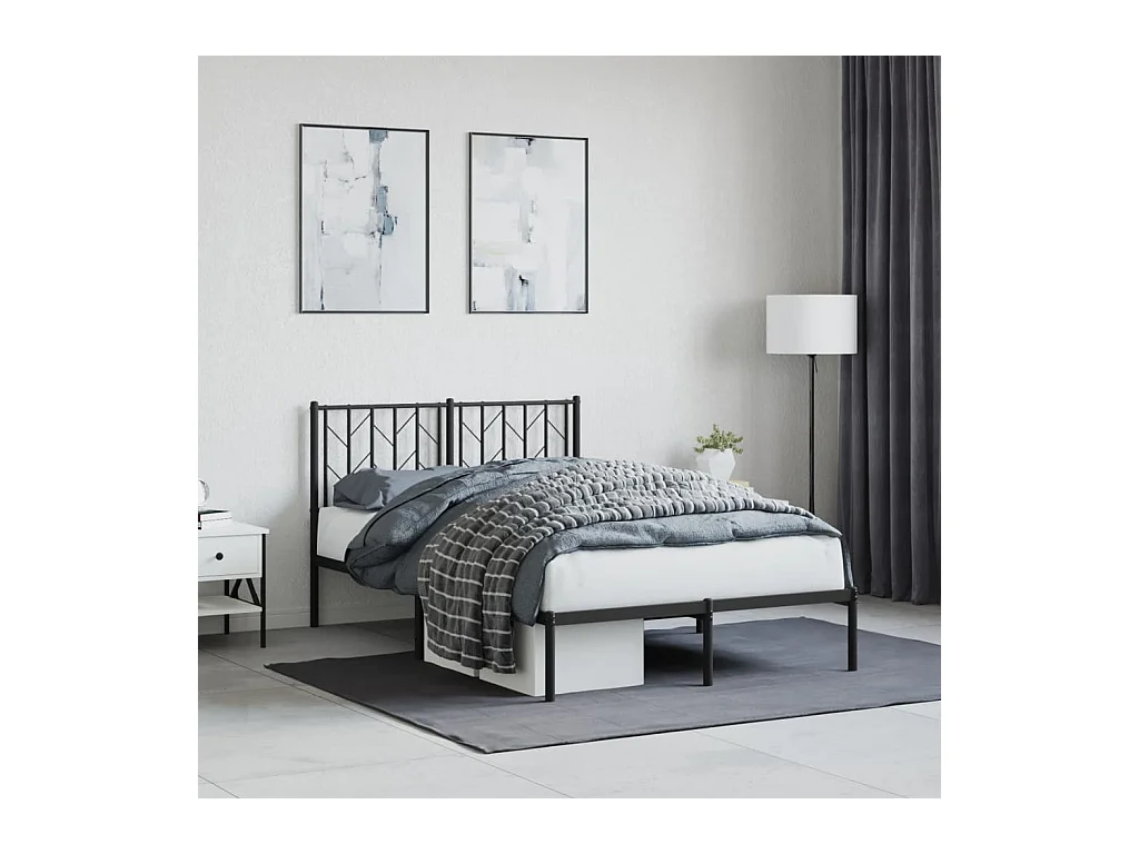 Cadre de lit métal sans matelas avec tête de lit noir 120x190cm