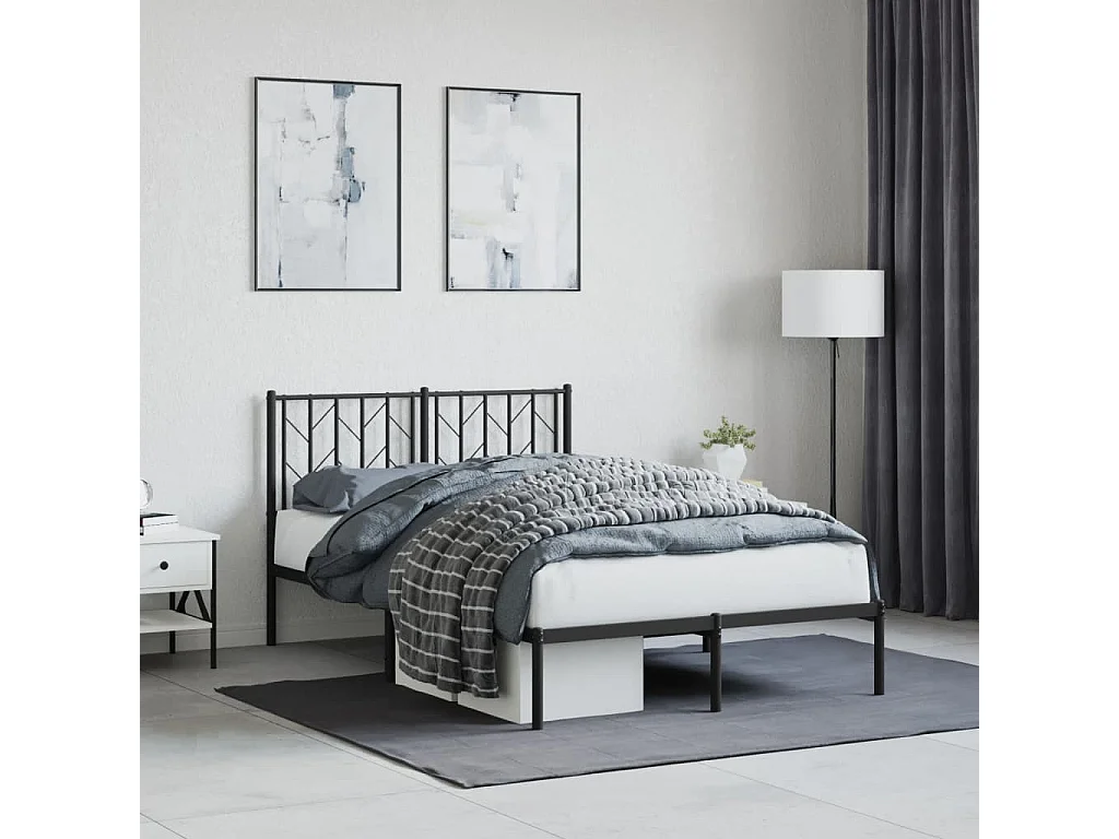 Cadre de lit métal sans matelas avec tête de lit noir 120x190cm