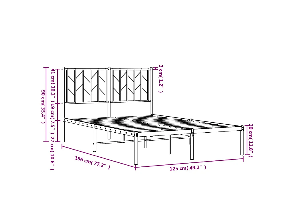 Cadre de lit métal sans matelas avec tête de lit noir 120x190cm