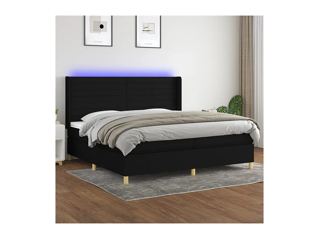 Boxspringbett mit Matratze & LED Schwarz 200x200 cm Stoff