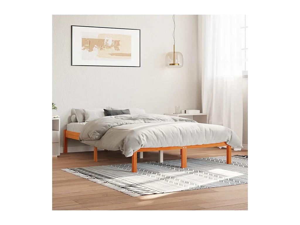 Letto senza Materasso Marrone Cera 135x190 cm in Legno di Pino