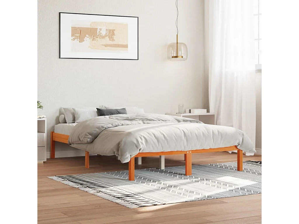 Cadre de lit sans matelas cire marron 135x190cm bois pin massif