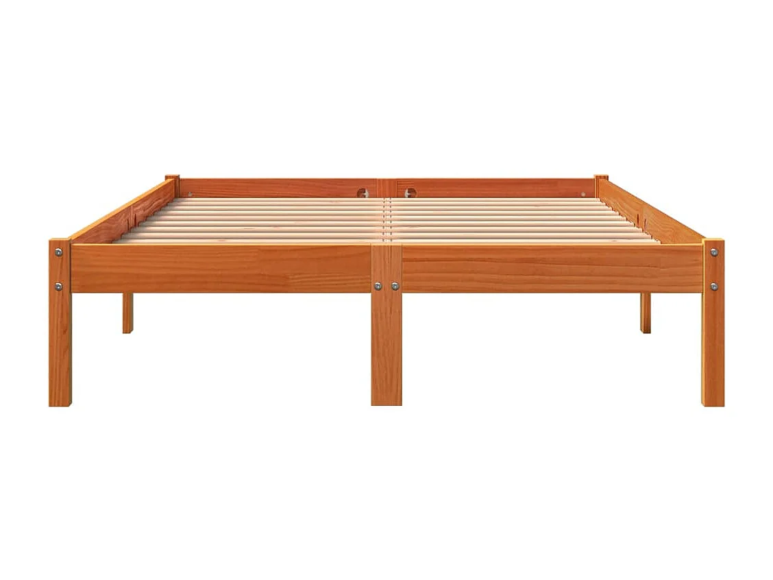 Cadre de lit sans matelas cire marron 135x190cm bois pin massif