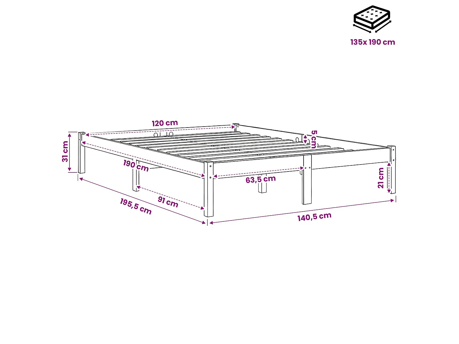 Bedframe zonder matras massief grenenhout wasbruin 135x190 cm