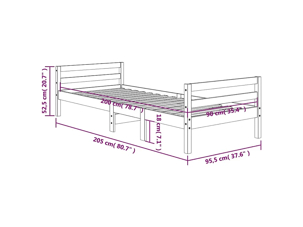 Cadre de lit sans matelas cire marron 90x200 cm bois pin massif
