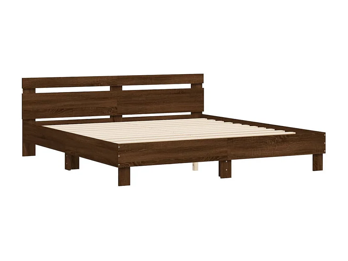 Estructura de cama cabecero y luces LED marrón roble 180x200 cm