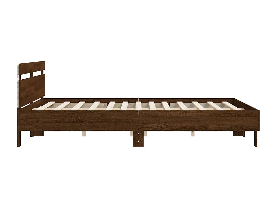 Estructura de cama cabecero y luces LED marrón roble 180x200 cm