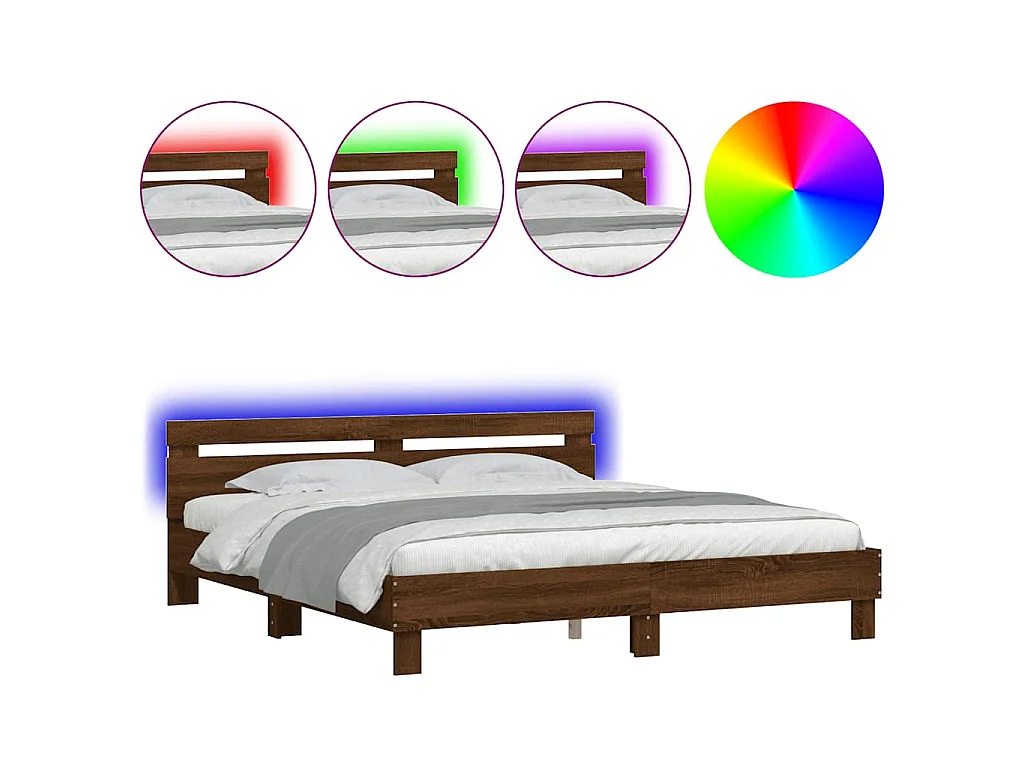 Cadre de lit avec LED sans matelas chêne marron 180x200 cm