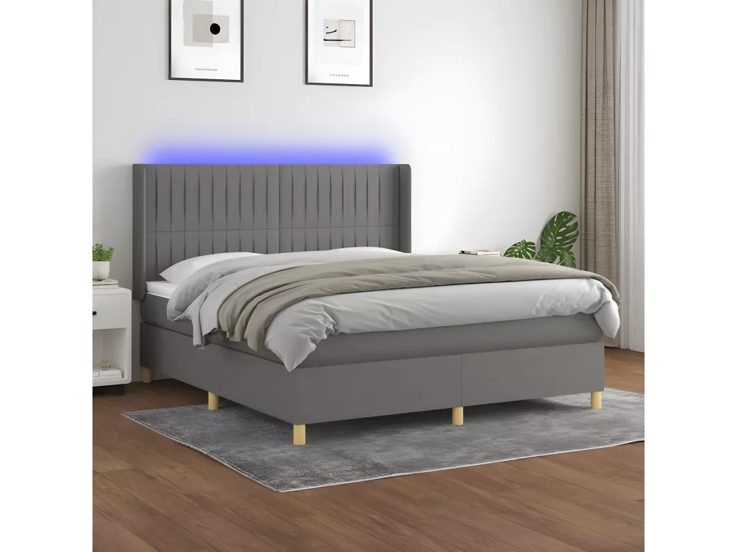 Kauf Unique Boxspringbett mit Matratze & LED Dunkelgrau 160x200 cm Stoff