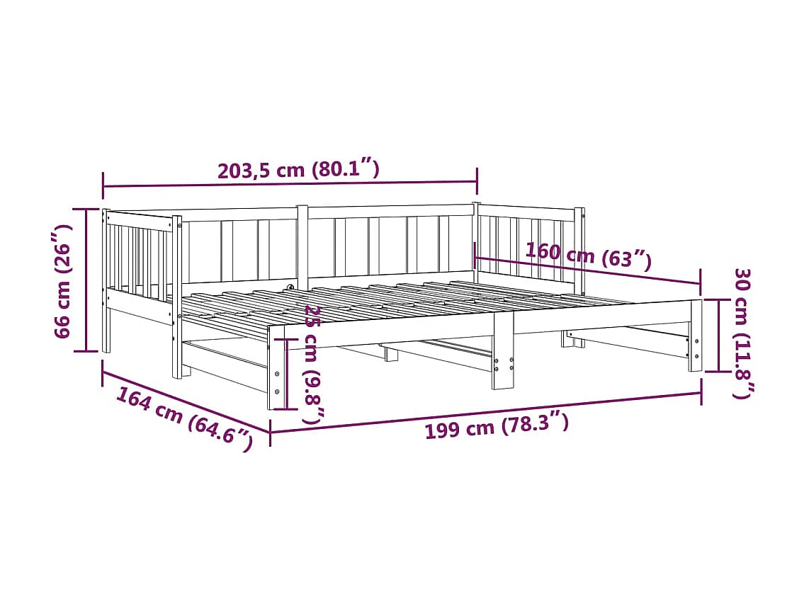 Lit de jour et lit gigogne sans matelas 80x200 cm bois massif
