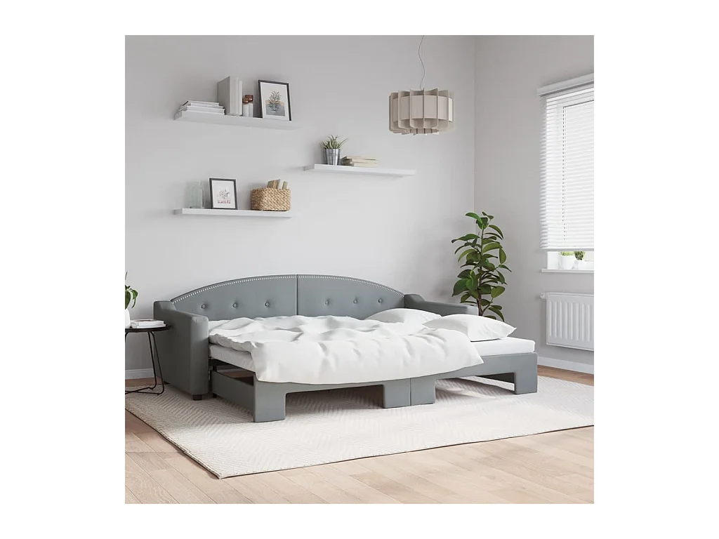 Lit de jour avec gigogne sans matelas gris clair 80x200 cm