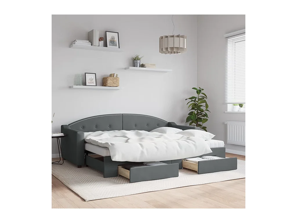 Divano Letto Estraibile Cassetti Grigio Scuro 80x200cm Tessuto