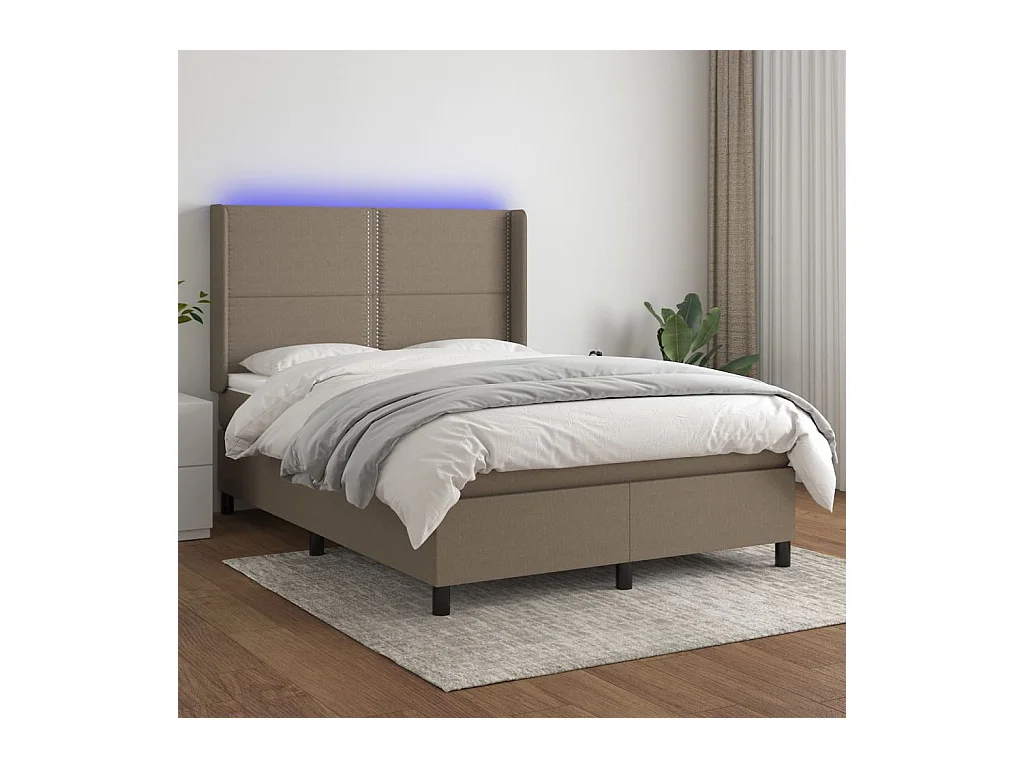 Sommier à lattes de lit matelas LED Taupe 140x200 cm Tissu