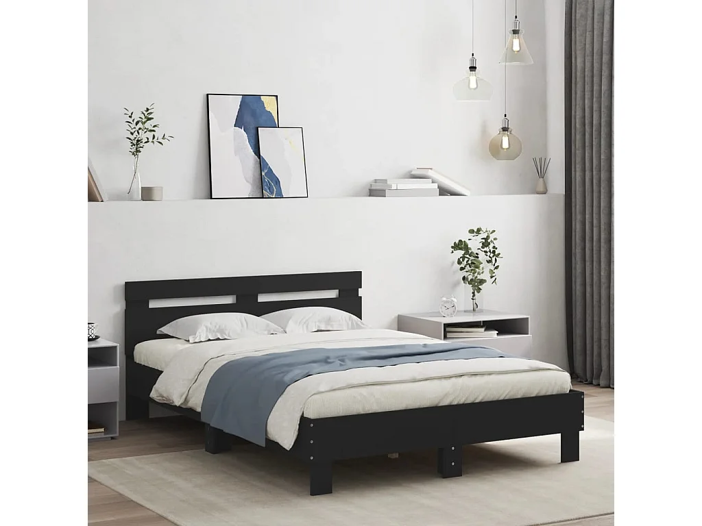 Giroletto con Testiera Nero 120x190 cm in Legno Multistrato
