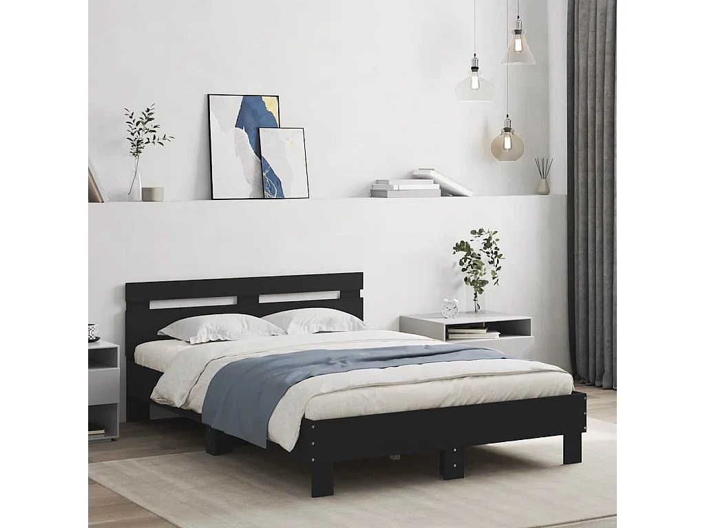 Giroletto con Testiera Nero 120x190 cm in Legno Multistrato