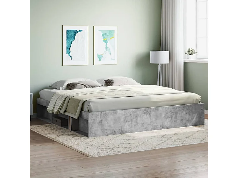 Cadre de lit sans matelas gris béton 200x200 cm