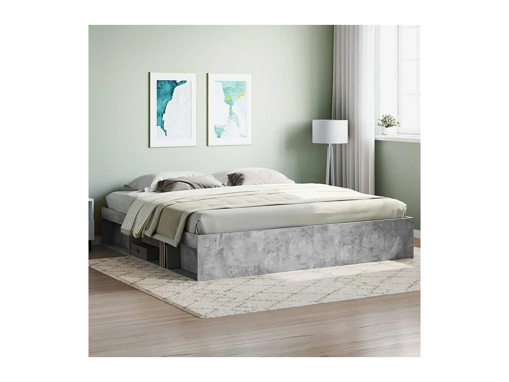 Cadre de lit sans matelas gris béton 200x200 cm
