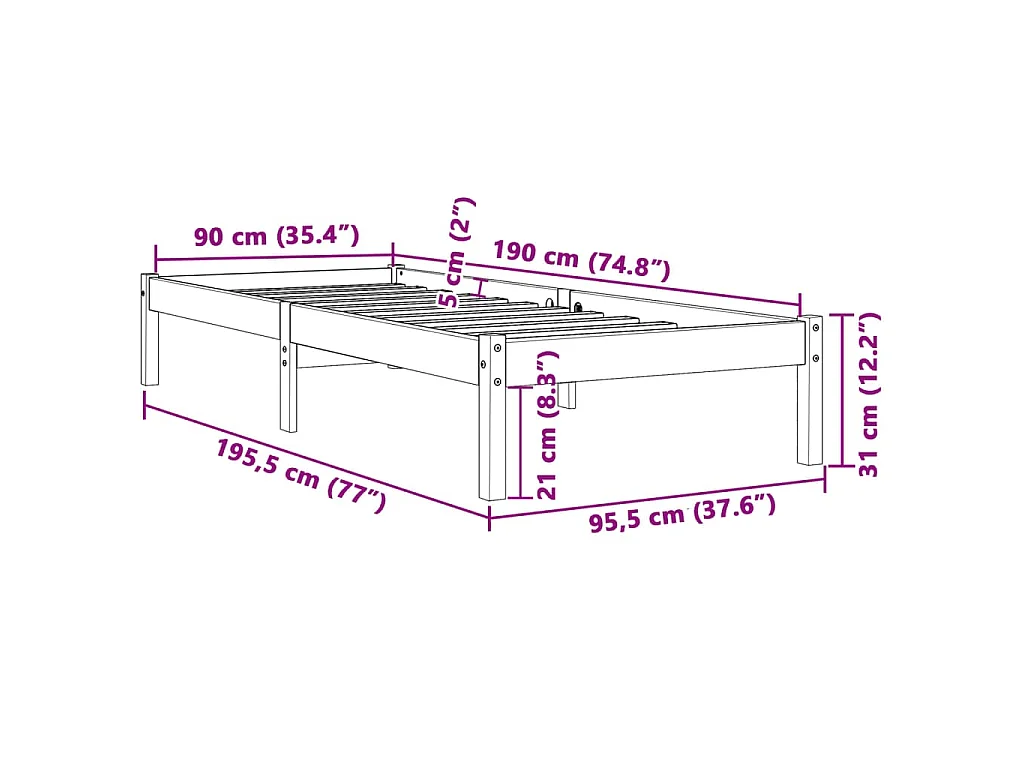 Cadre de lit sans matelas cire marron 90x190 cm bois pin massif