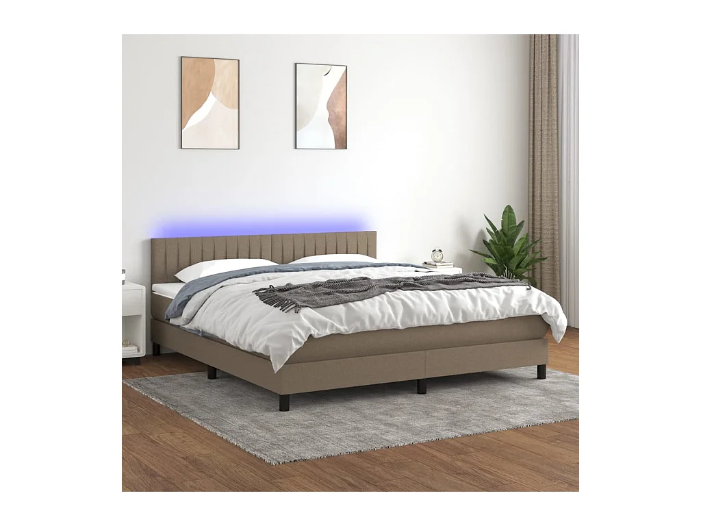 Sommier à lattes de lit avec matelas LED Taupe 160x200 cm Tissu
