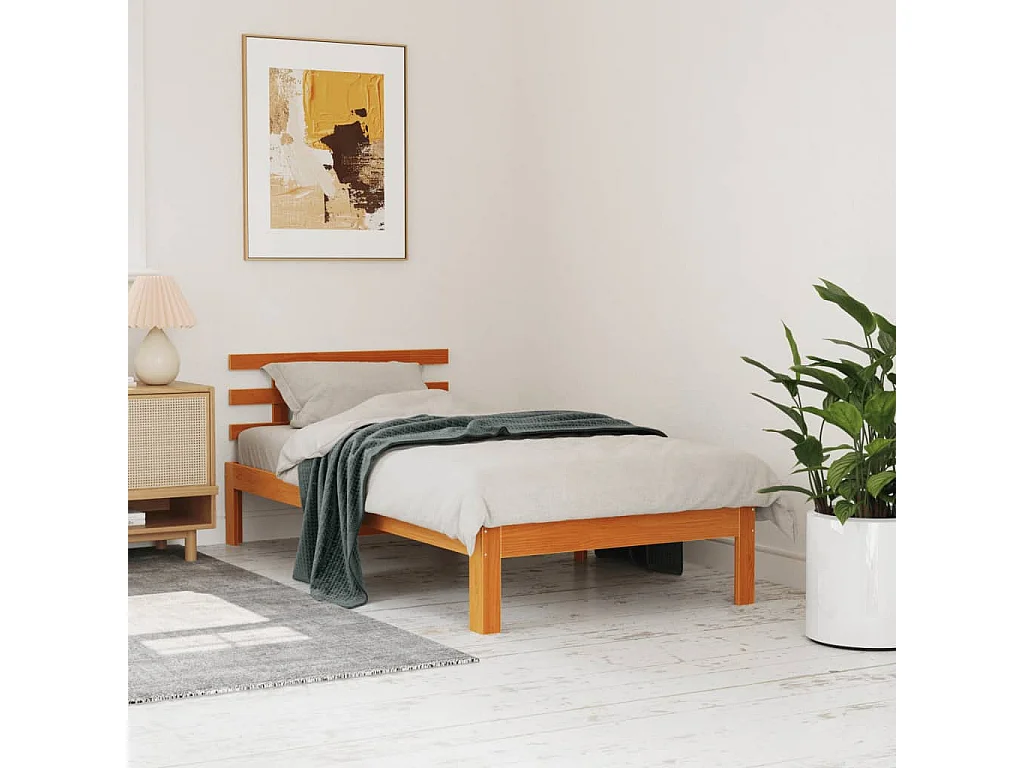 Cadre de lit sans matelas cire marron 75x190 cm bois pin massif