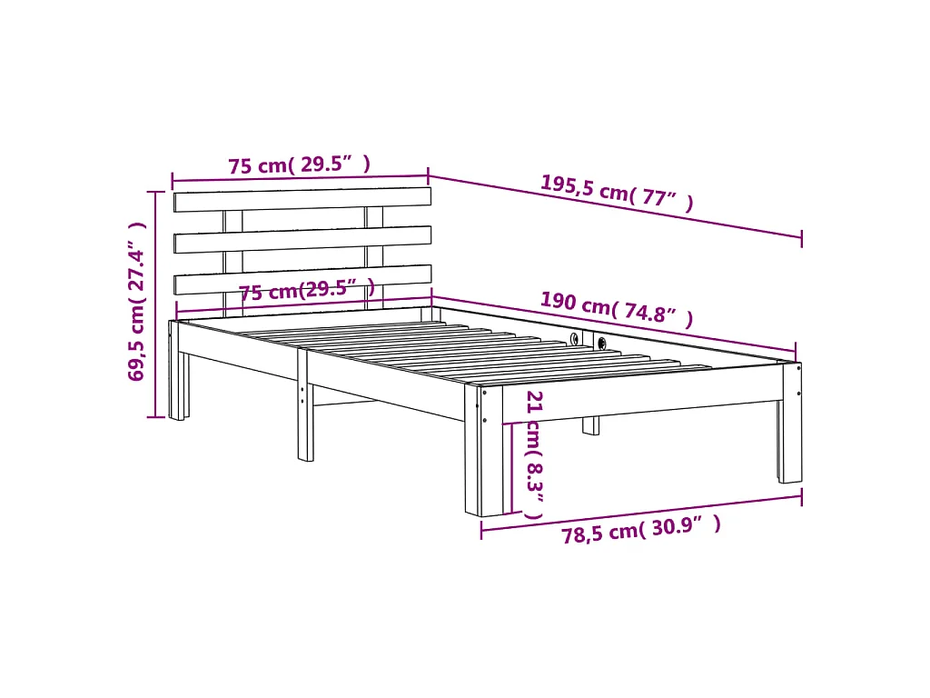 Cadre de lit sans matelas cire marron 75x190 cm bois pin massif