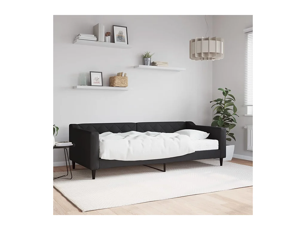 Lit de jour avec matelas noir 90x200 cm tissu