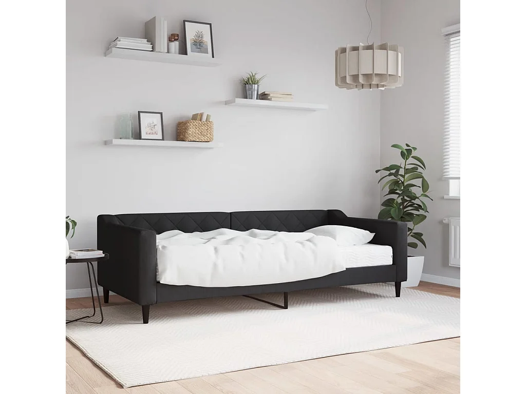 Lit de jour avec matelas noir 90x200 cm tissu