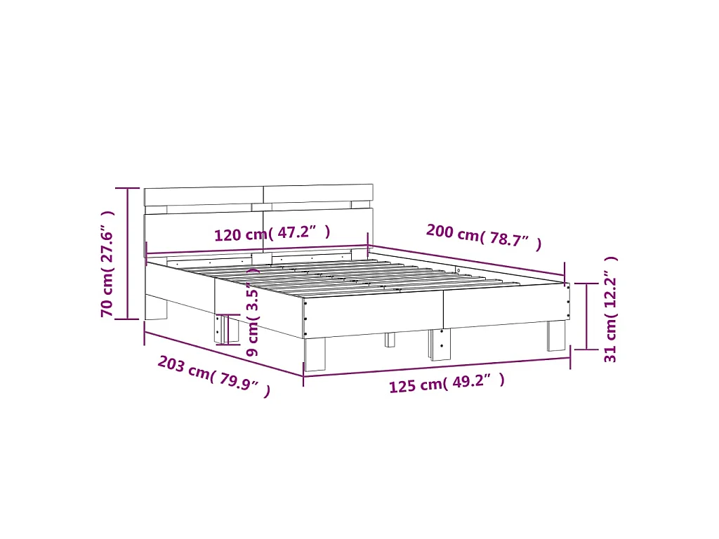 Cadre de lit avec LED sans matelas gris béton 120x200 cm