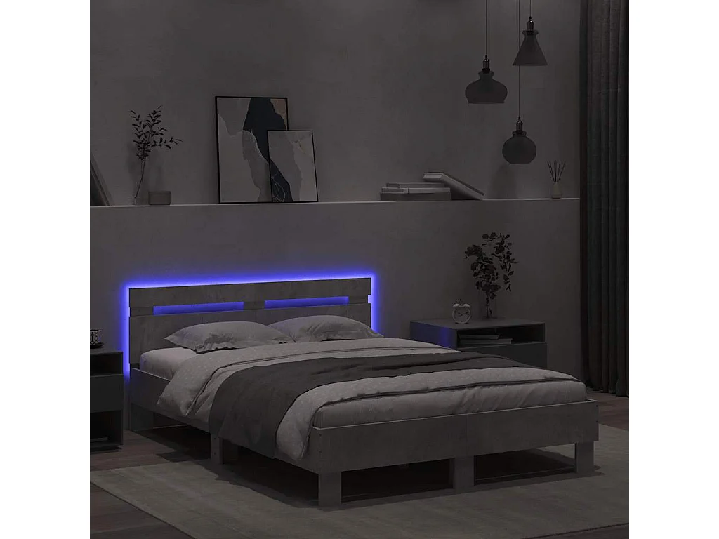 Bedframe met hoofdeinde en LED betongrijs 120x200 cm