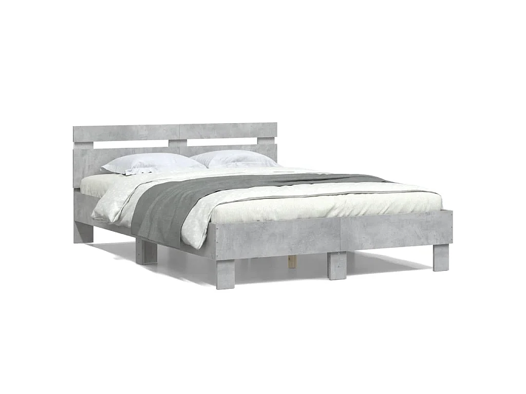 Bedframe met hoofdeinde en LED betongrijs 120x200 cm