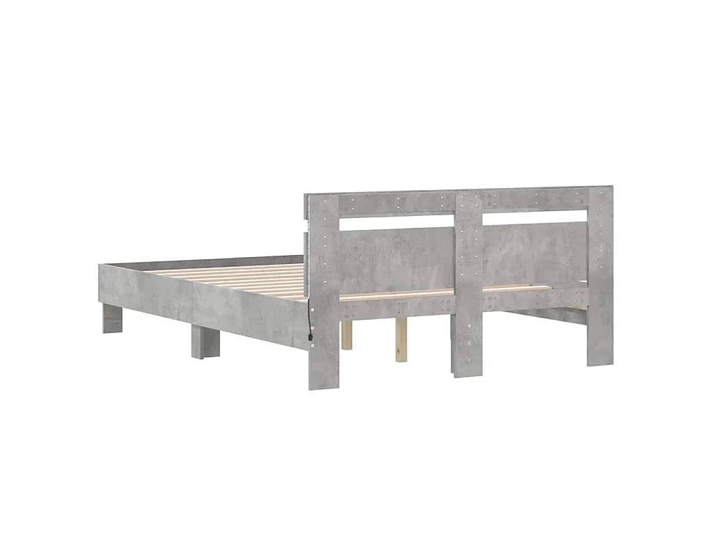 Bedframe met hoofdeinde en LED betongrijs 120x200 cm