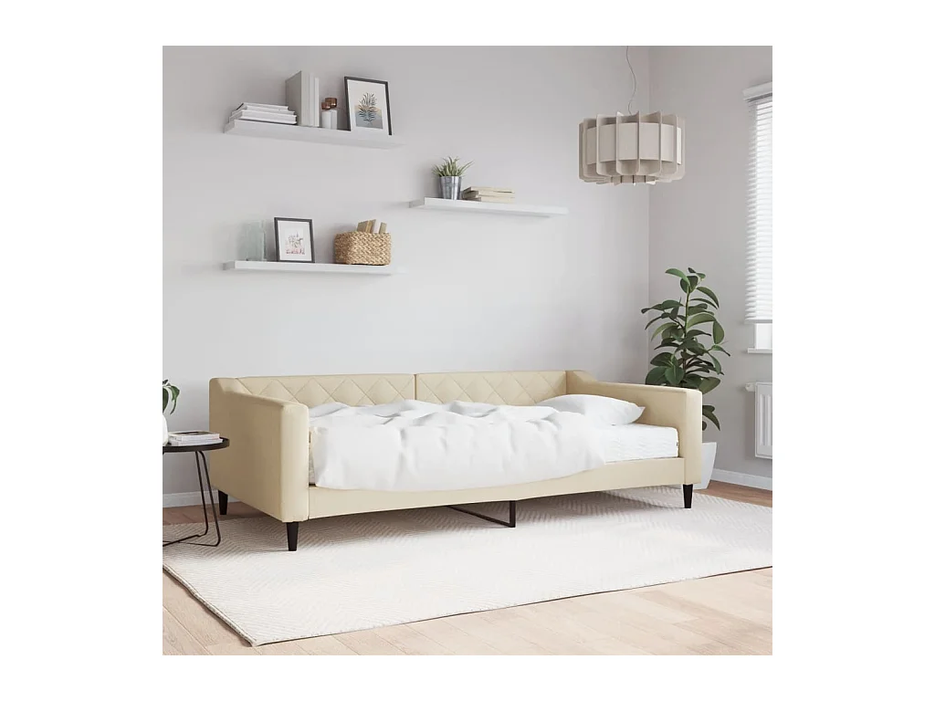 Lit de jour avec matelas crème 100x200 cm tissu
