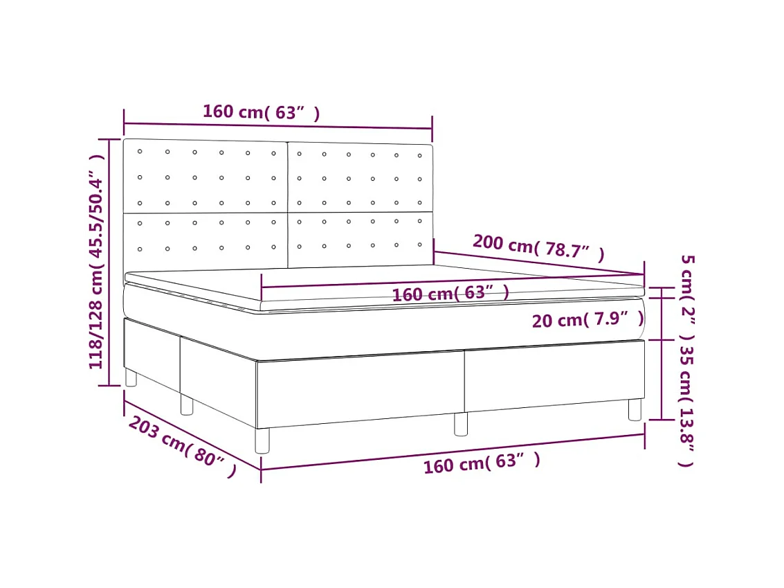Letto a Molle Materasso e LED Marrone Scuro 160x200 cm Tessuto