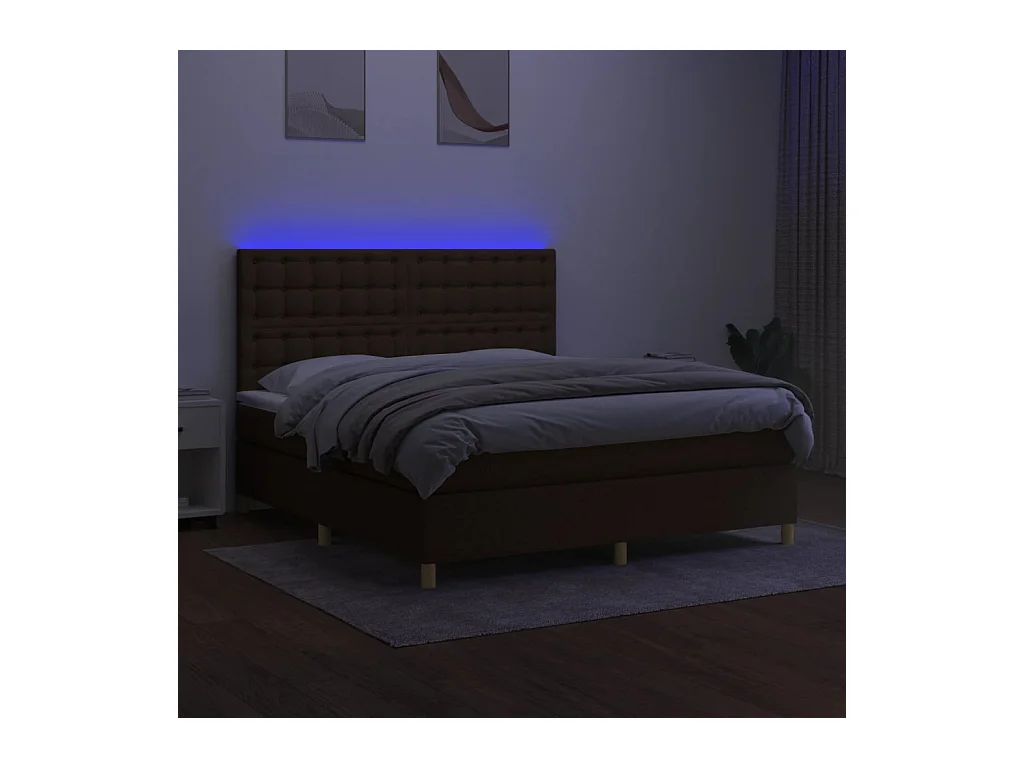 Letto a Molle Materasso e LED Marrone Scuro 160x200 cm Tessuto