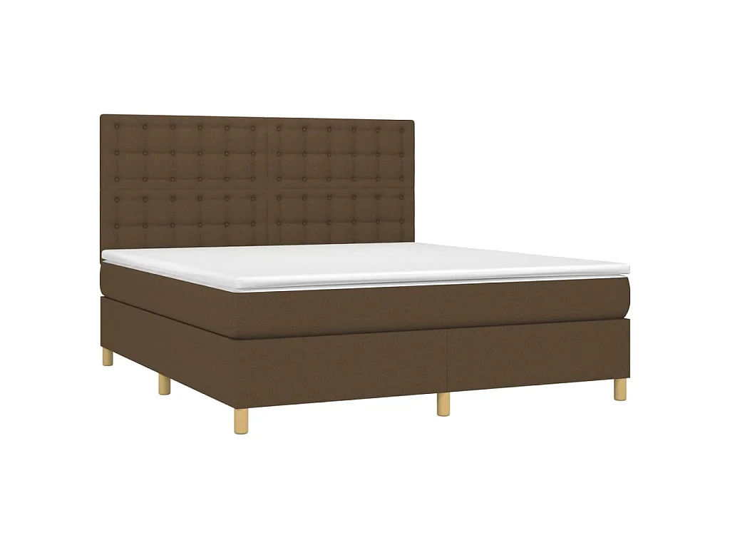Cama box spring c/ colchão/LED 160x200cm tecido castanho-escuro