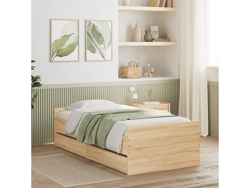 Cadre de lit avec tiroirs sans matelas chêne sonoma 100x200 cm